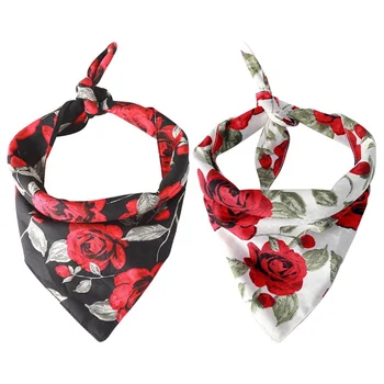 

Pet Dog Pure Cotton Printed Red Rose Bandanas Pet Scarfs Cute Triangle Bibs Puppy Cats