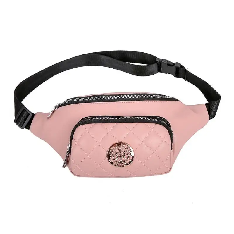 Pink Сетчатые поясные сумки женские PU Женские поясные сумки черные геометрические поясные сумки для телефона сумки на плечо - Цвет: Pink