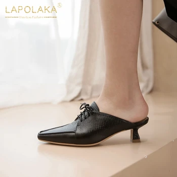 

Lapolaka 2020 New Arrivals Genuine Cow Leather Strange Style Black White Shoes Woman Pumps Lace Up Pumps Women Shoes Footwear