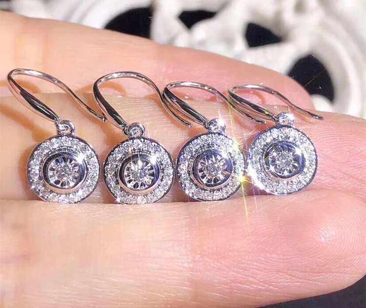 

Exquisite Round Cut AAA Zircon Dangle Earrings Bridal Wedding Engagement Jewelry White Blue Crystal Earrings Lover's Gift