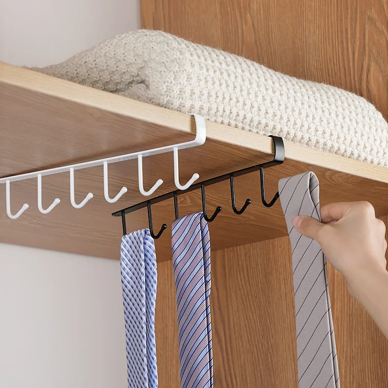 6 Hooks for kitchen Cupboard Hanging Hooks Cup Holder Closet Shelf for Hanging Spoon Towel gadgets Wardrobe hooks belt tie cabinet organizer shelves wall mounted organizer