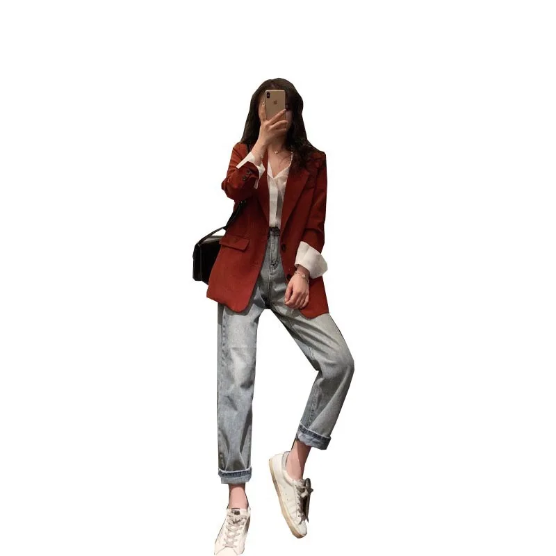 Fashion 2020 small suit jeans two-piece suit to wear fashion suit Western style Korean workplace temperament color suit autumn