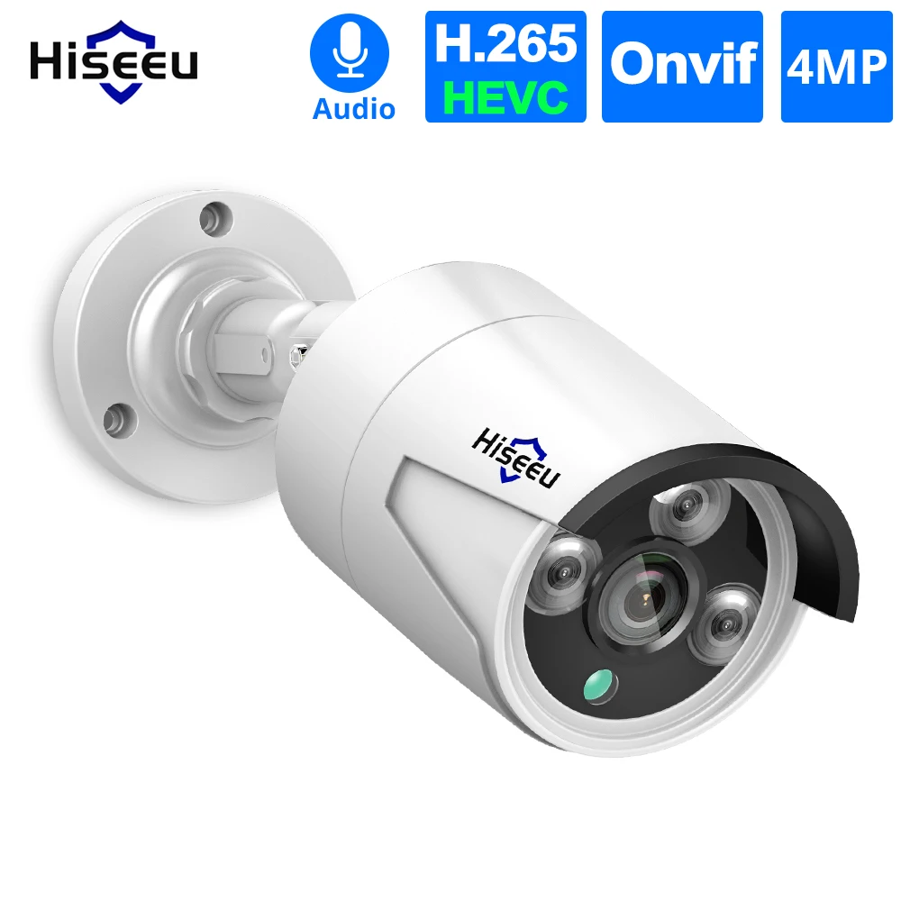 Hiseeu H.265 безопасности IP Камера POE 4MP открытый Водонепроницаемый IP66 CCTV Камера P2P системах видеонаблюдения Главная Безопасность ONVIF 48 V PoE