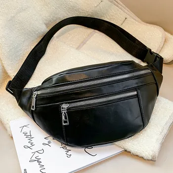 

2020 New Fanny Pack Women Waist Belt Bag Double Zipper Waist Bags Girl Fashion Bum Pouch Phone Pu Leather Chest Bags