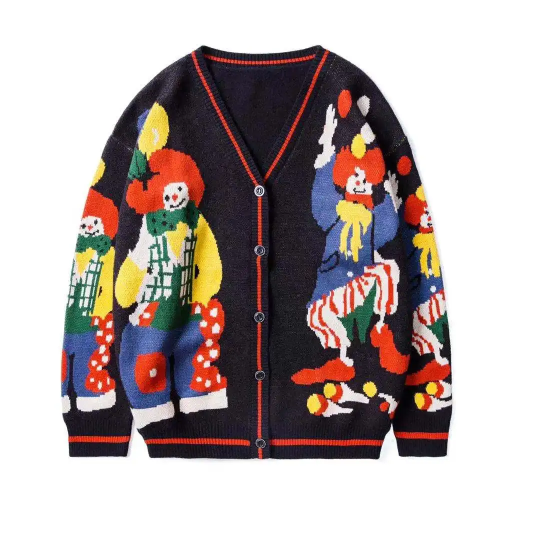 Funny clown print knitted cardigan sweater Clearance