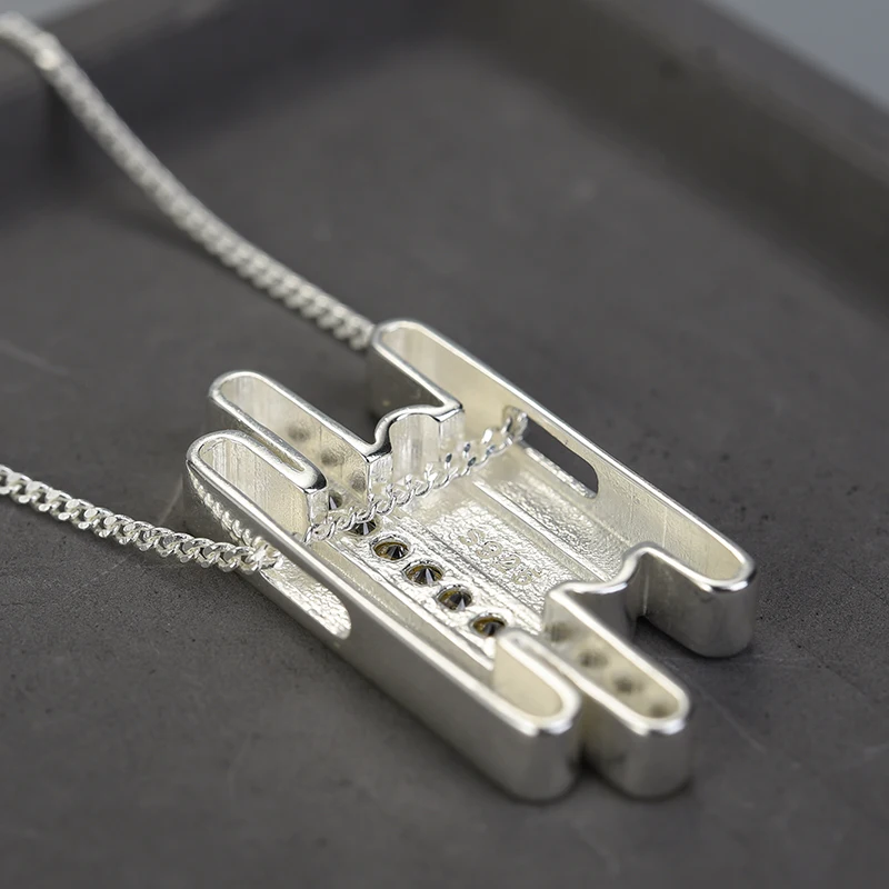 Lotus Fun реальные 925 пробы серебро ручной работы Fine Jewelry творческий минималистский Parallel Lines кулон без Цепочки и ожерелья для Для женщин