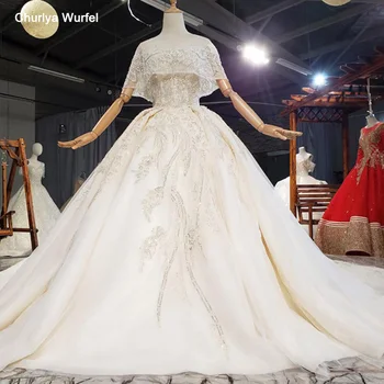 شراءHTL1803 فستان زفاف مطرز بالخرز 2020 قصير الأكمام مزين فستاين سهرة/فساتين الحفلات رقبة دائرية دانتيل الظهر