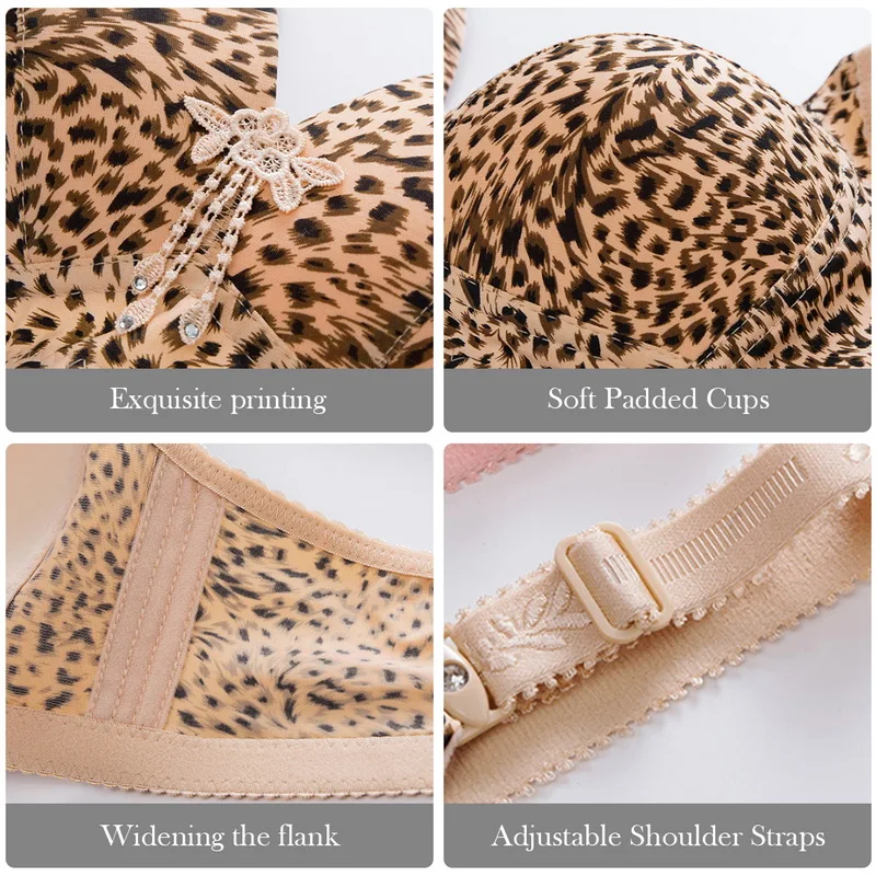 Sexy Leopard Push Up Bras For Women Fashion Front Closure Underwear Wire Free Girl Lingerie Tops Wide Strap Female Bralette strapless