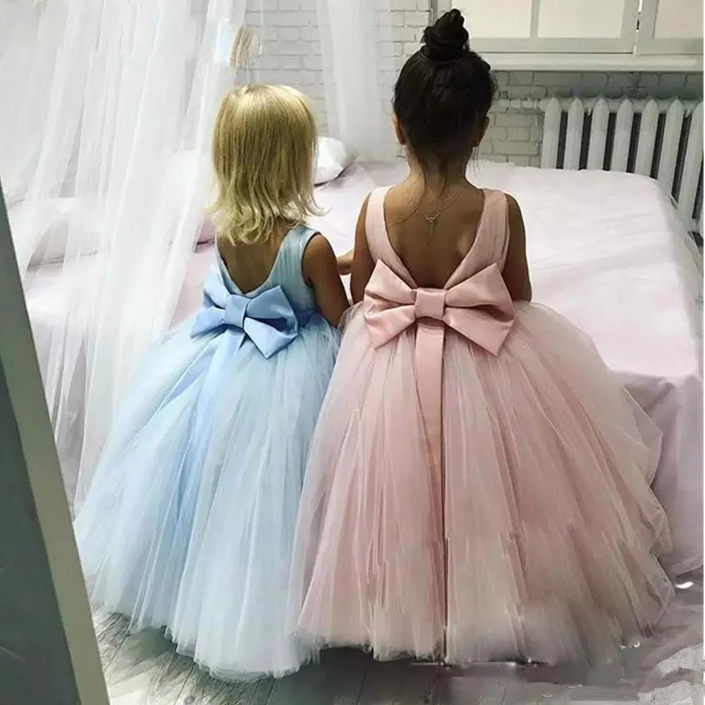 62 (4)Puffy Soft Tulle Skirt Ball Gown Flower Girl Dresses For Weddings Kids Girls Pageant Dress Bow Ribbon Floor Length Communion Party Gowns - 副本