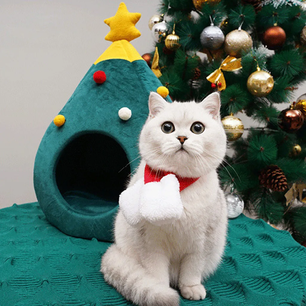 Кровать DurablePet Милая Рождественская елка в форме кошачьего домика полузакрытый Рождественский теплый мягкий зимний питомец кошачий наполнитель хороший подарок для кошки#15