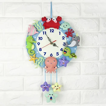 

Creative Handmade DIY Wall Clock Free Cutting Felt Cloth Lovely Sea World theme Clock For Children Christmas Gift Room Decor