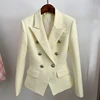 HIGH STREET Newest 2024 Classic Designer Blazer Women's Lion Buttons Double Breasted Slim Fit Textured Blazer Pastel yellow 1
