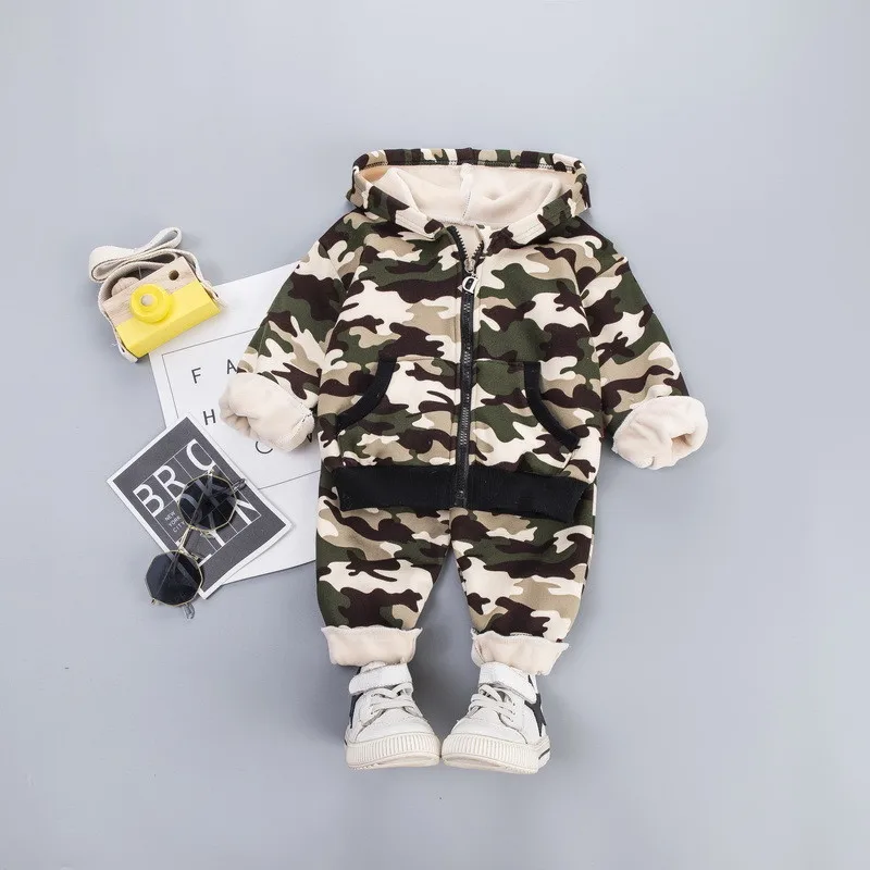 Комплект зимней одежды для мальчиков и девочек 0-6 лет, Повседневный теплый милый детский костюм с мультипликационным принтом, детская одежда, толстовка+ штаны, 2 предмета - Цвет: Зеленый