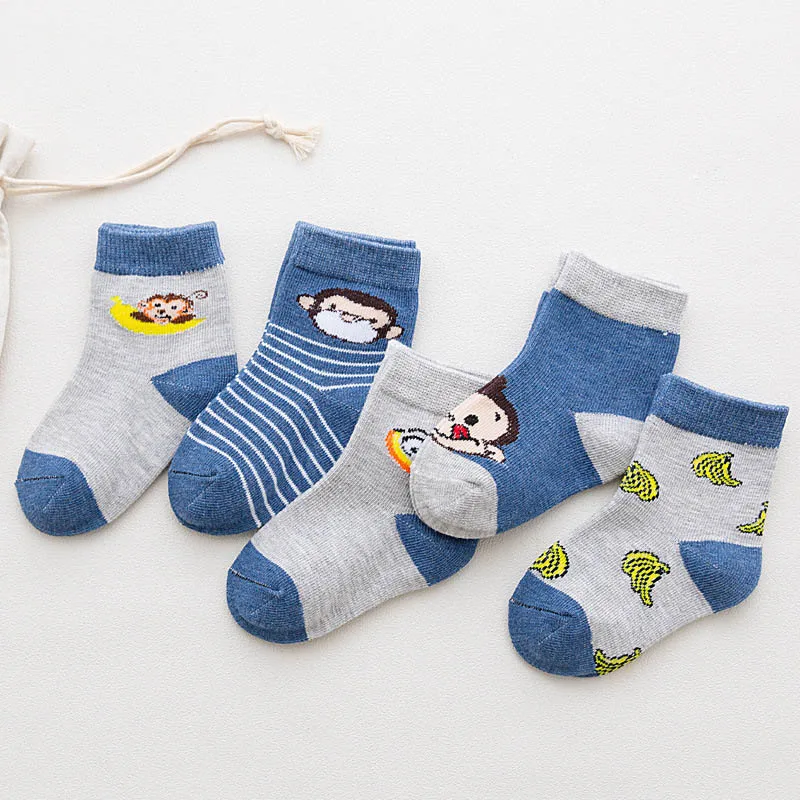 5 пара/лот, хлопковые носки для мальчиков и девочек, полосатые носки с милым рисунком для малышей на осень и весну, детские носки для малышей, От 1 до 10 лет, подарок