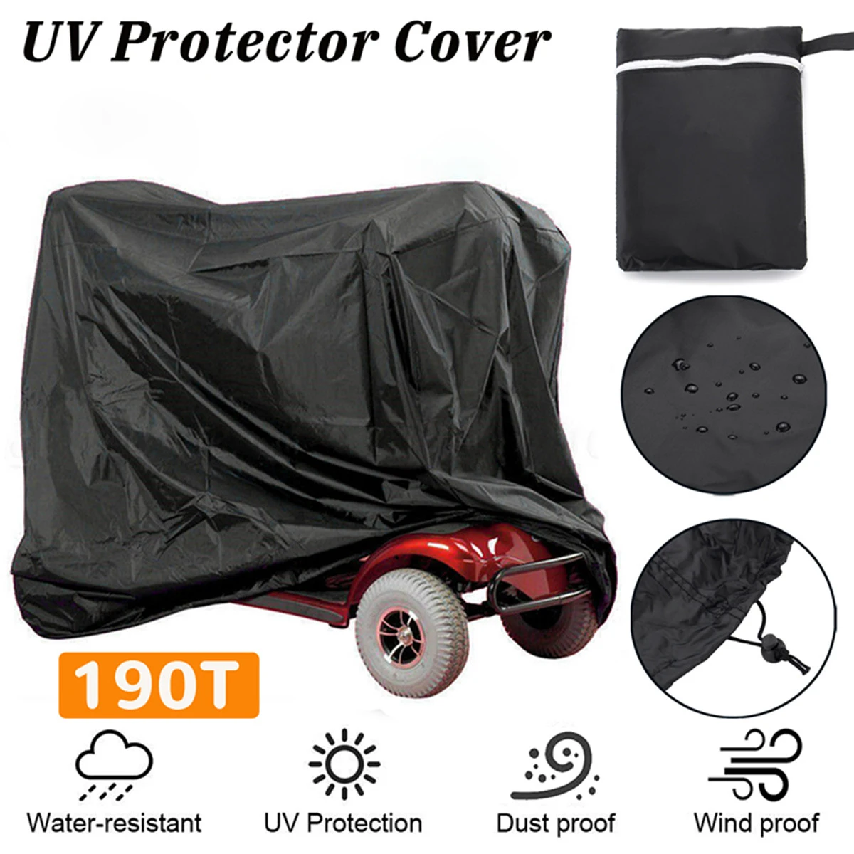 Универсальная уличная УФ-защита для скутера, чехол для автомобиля, черный чехол для хранения скутера, водонепроницаемый дождевик для