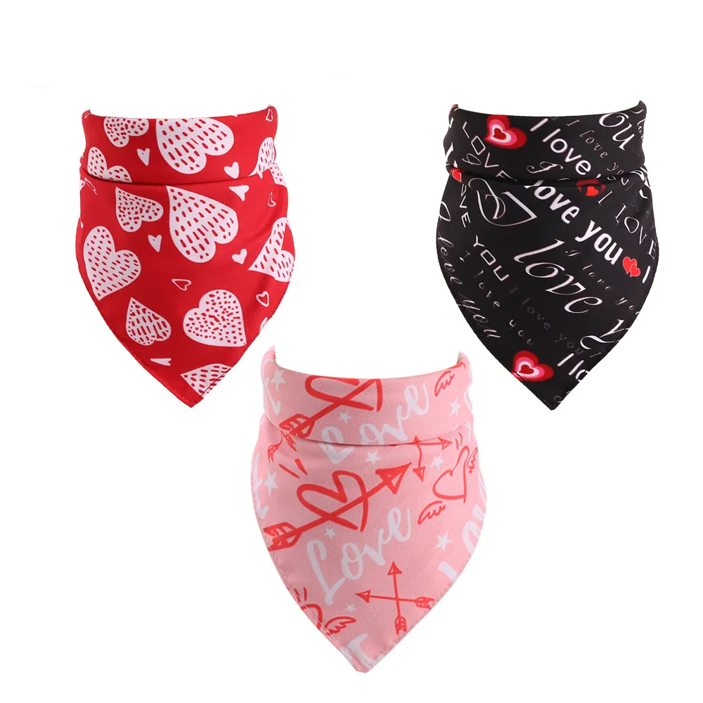 Valentine Dog Bandana Wedding Triangle Dog Scarf Washable Reversible Printing Loving-Heart Bibs Dog Kerchief Set