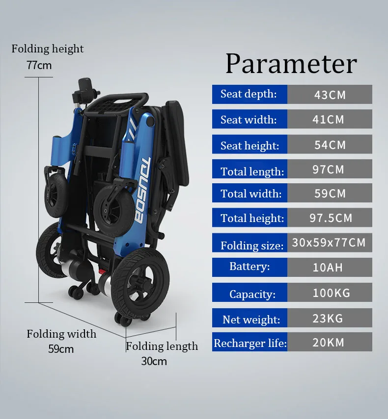  Free shipping 2020 new Design fashion Foldable Power Compact Mobility Aid WheelChair Lightweight ca