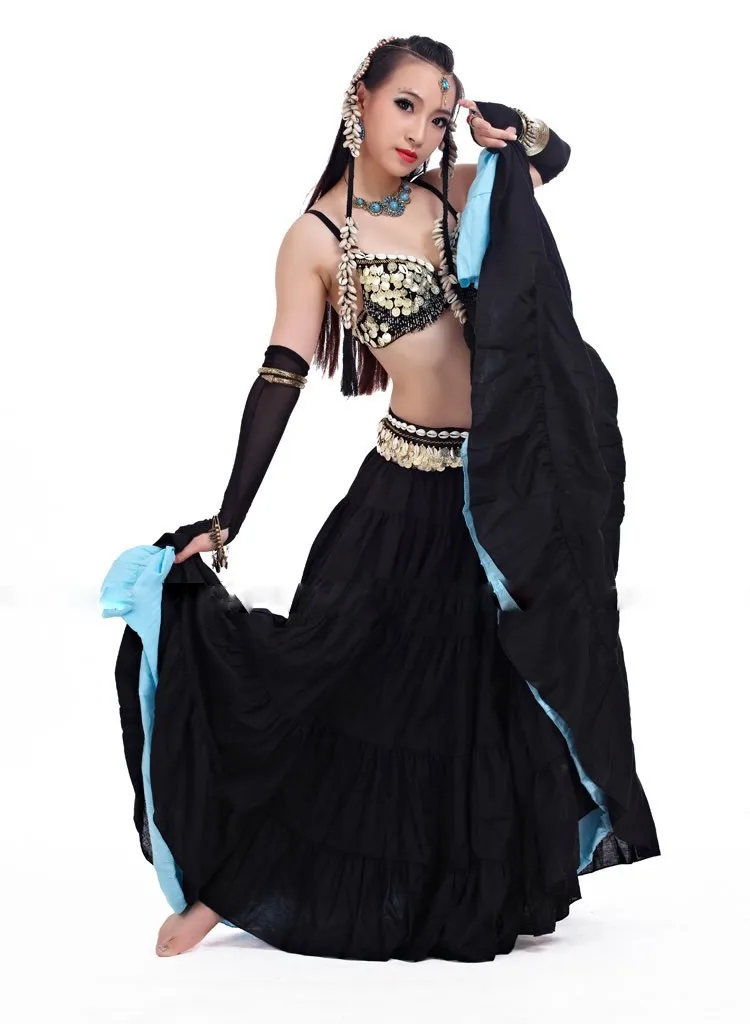 АТС костюмы Племенной танец живота одежда для женщин 4 шт. комплект одежды античные бронзовые Бусины бюстгальтер юбка с поясом цыганские танцевальные костюмы