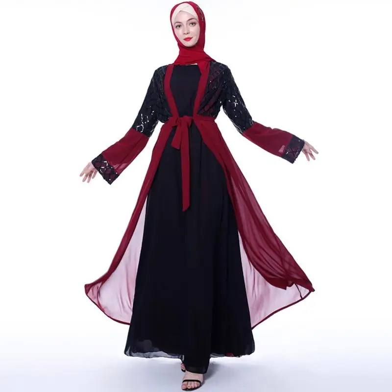 Abaya Дубайский мусульманский кардиган с блестками, женское Макси-платье, кафтан, мусульманская одежда, кимоно, арабское шифоновое платье с