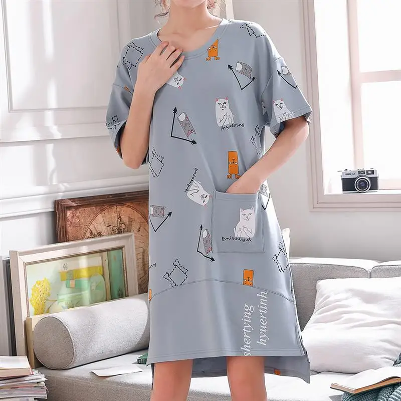 Новые милые женские летние хлопковые пижамы модные удобные мягкие с коротким рукавом с круглым воротом с принтом короткое платье для сна лучший подарок