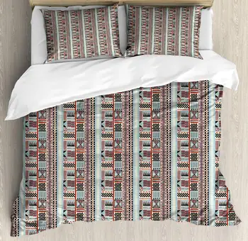 

Folk Duvet Cover Set Tribal Pattern with Geometric Shapes 3 Piece Bedding Set Pale Mauve Taupe Pale Slate Blue Cream Charcoal
