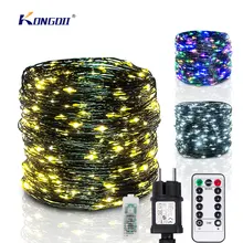 LED 스트링 조명, 페어리 그린 와이어, 야외 크리스마스 조명, 트리 화환, 새해 거리, 홈 파티, 웨딩 장식, 10-200m