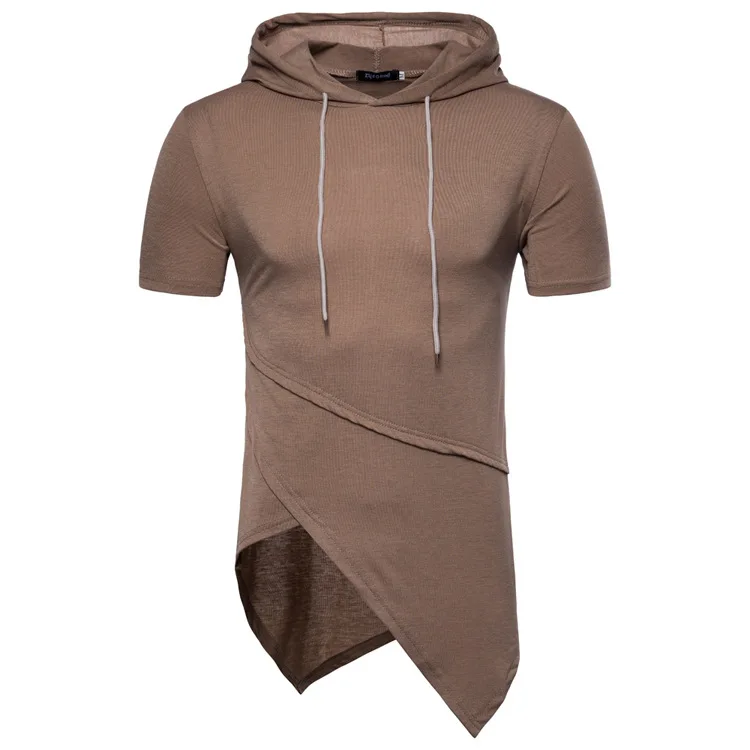 

2018 Spring And Summer New Style Men Irregular Hooded Casual Short Sleeve T-shirt Ouma Cool Half Sleeve T-shirt