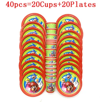 

High Quality Party Decoration Cartoon Super Mario Bros Theme 20pcs/40Pcs Wedding Birthday Party Paper Cup Plates Party Supplies