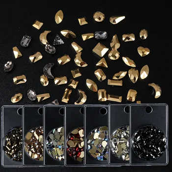 

1 Box Mixed Design Nail Rhinestones Irregular Glass Stone Flat Back Fake Diamond Crystal Nail Art Decoration Gems Jewelry