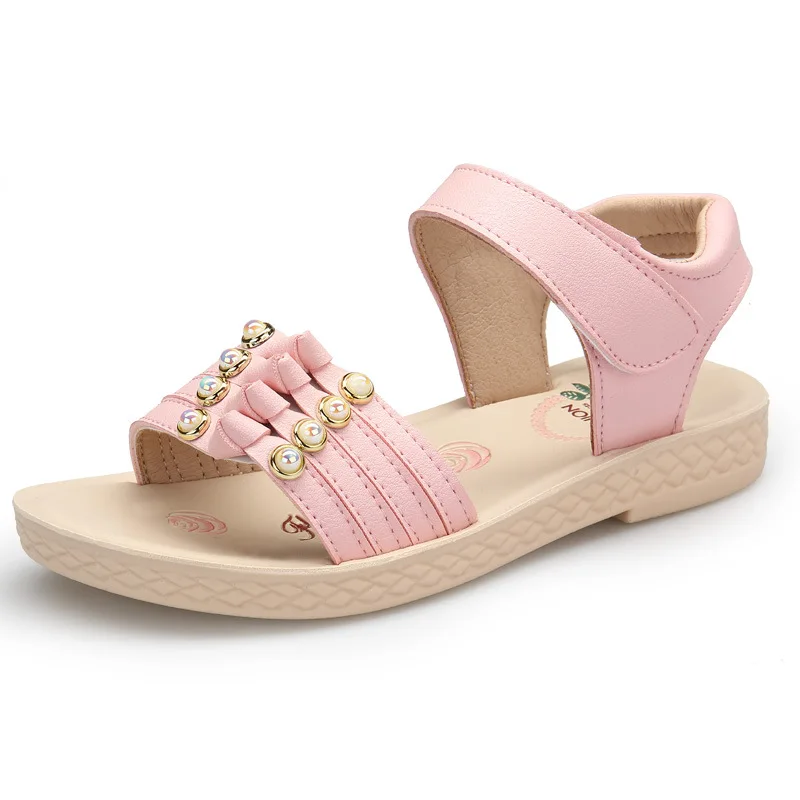 

Summer New Style Girls Soft-Sole Casual Sandals Big Boy Fish Mouth Princess Shoes GIRL'S Flat Ribbon CHILDREN'S Shoes M