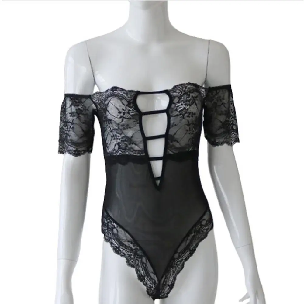 1Pc Hot Sale Women Plus Size Sexy Sheer Lace Bodysuit Women Backless Transparent Mesh Sexy Jumpsuit Teddies Bodysuits Thong