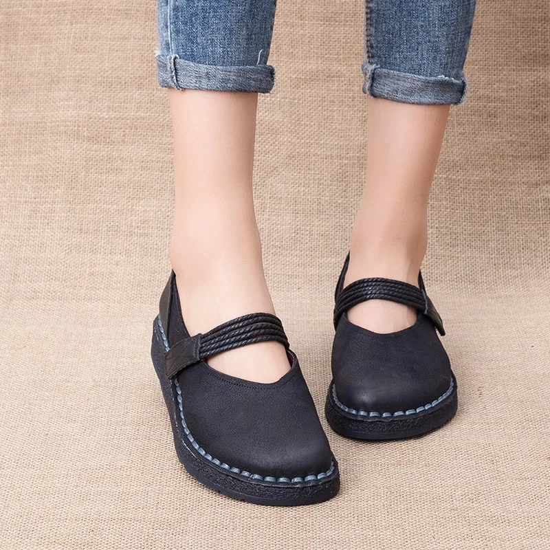 

2020 Spring New Style Genuine Leather Origional Hand-woven Shoes Women's Ethnic-Style Retro Artistic Versatile Loafers