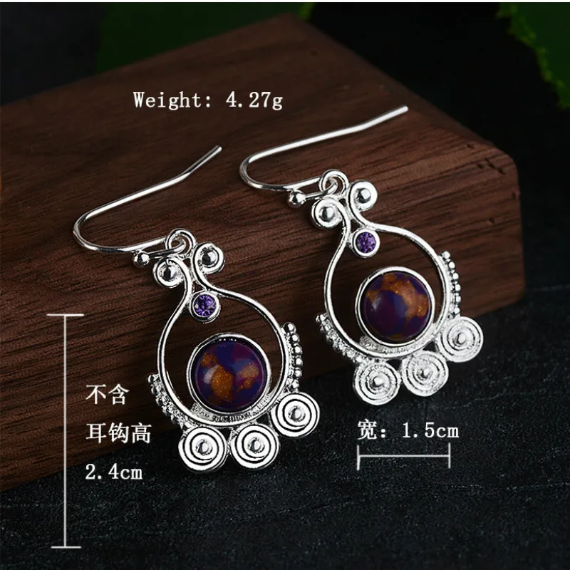 925 серебряные висячие серьги Charoite серьги женские драгоценные камни Подвеска для ушей украшение для ушей серьги для женщин