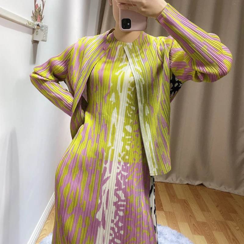 Changpleat новые летние женские платья Miyak Плиссированное элегантное платье с эластичной талией и круглым вырезом без рукавов тонкое женское прямое платье D7