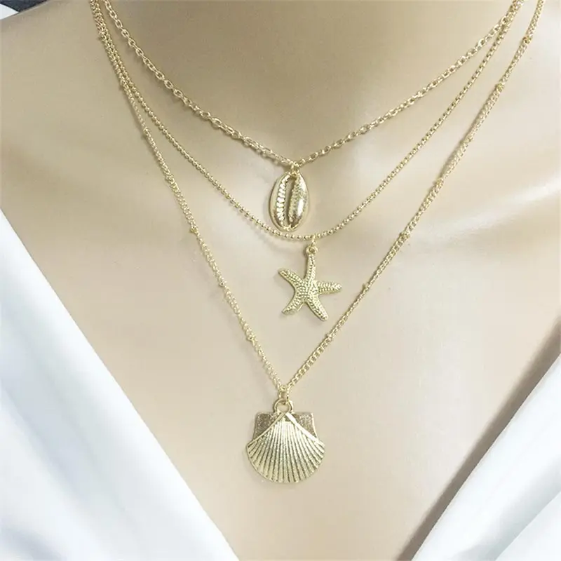 Boho пляжная богемная Морская раковина Короткая подвеска на ожерелье s для женщин Очаровательное ожерелье золотого цвета ювелирные изделия