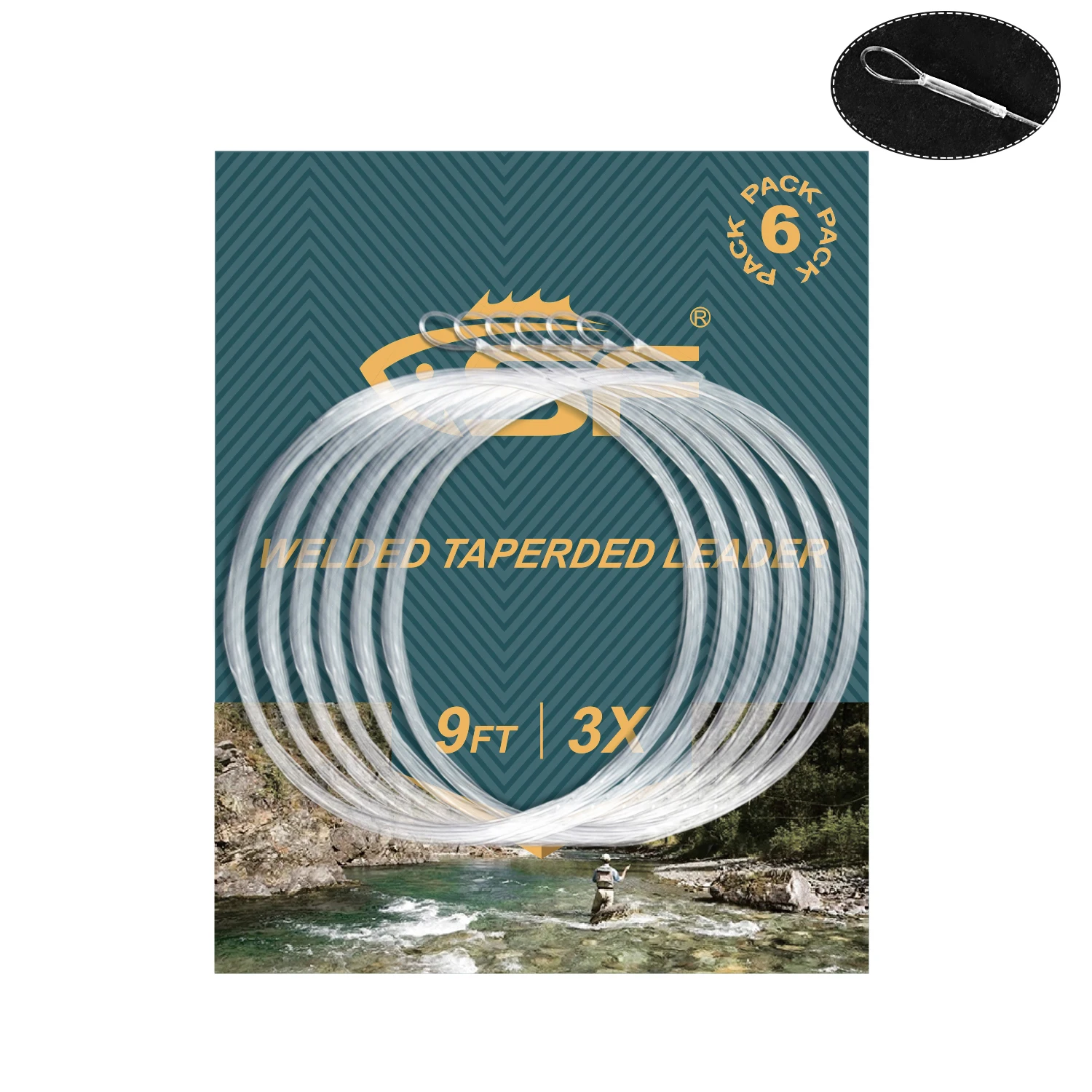SF Welded Tapered Leader Fly Fishing with Loop Nylon 9/7.5ft Fishing Leader ( 6 PCS)