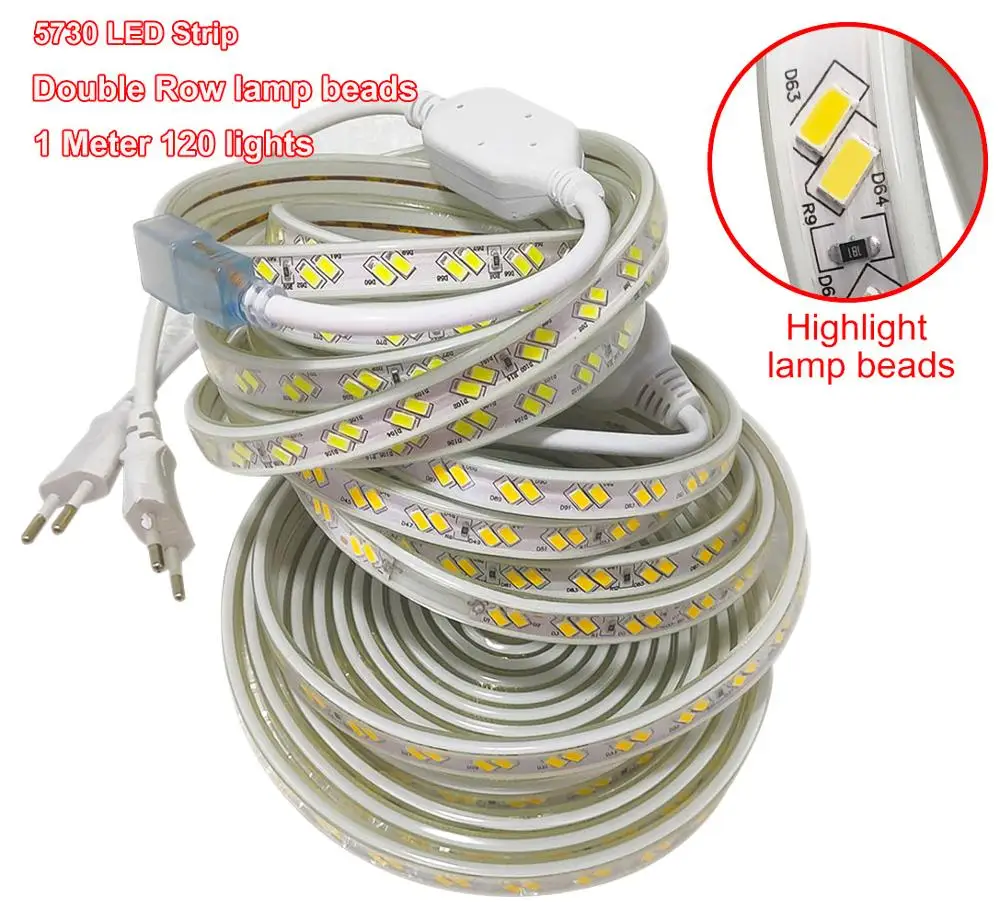 

Водонепроницаемая светодиодная лента IP67 светильник 5730, гибкая лента, световая лента, s-лента, белая, теплая, 10 м, 15 м, 20 м, Диодная лента 220 В + европейская вилка