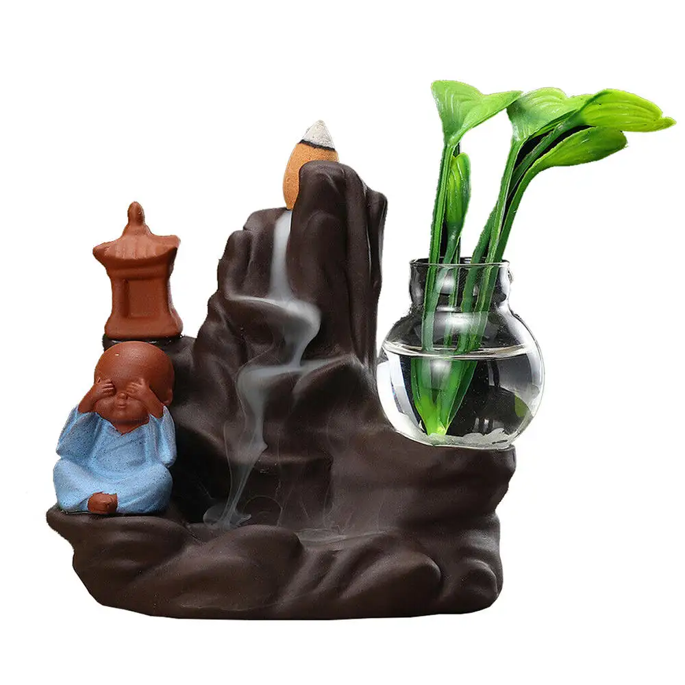Курильница с Буддой для благовоний, горелка с Буддой, монах, Альпийский гидропон, керамический орнамент для снятия стресса, украшение для дома и офиса - Цвет: 4