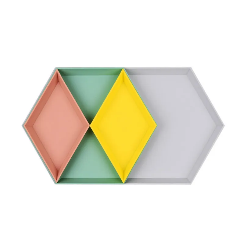 4pcs/Set Fruit Plate Geometric Shape Dried Fruit Snack Storage Tray Jewelry Display Plate Desktop Combination Storage Trays