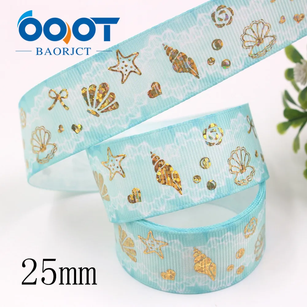 I-19826-2000,1'' 25mm 10yards Ocean style hot gold gradient Printed grosgrain ribbon,DIY handmade jewelry wedding decoration