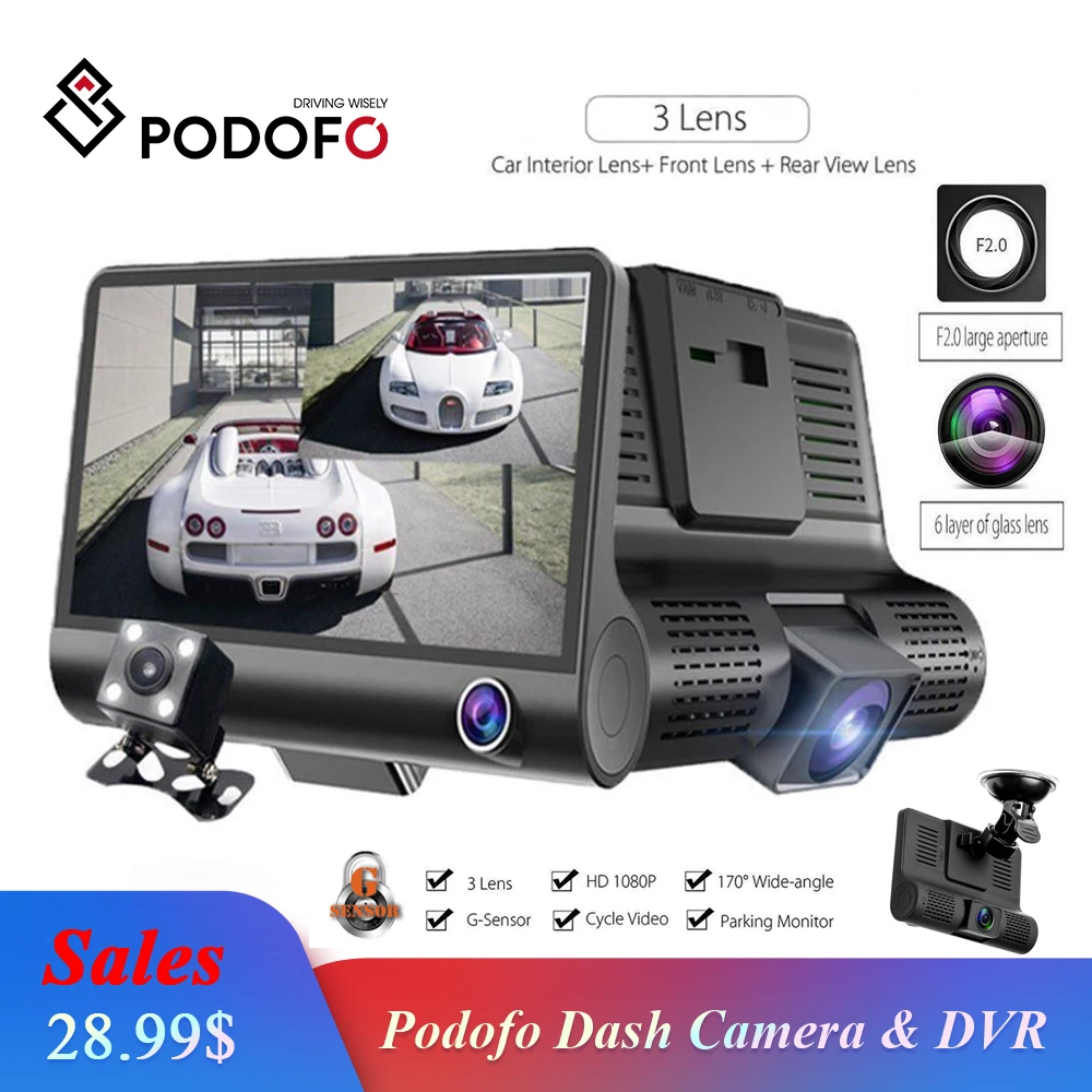 

Podofo Car DVR 3 Cameras Lens 4.0 Inch Dash Camera Dual Lens With Rearview Camera Video Recorder Auto Registrator Dvrs Dash Cam