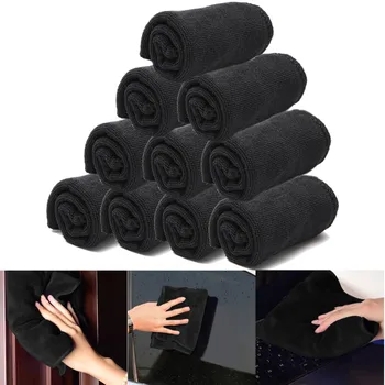 

10PCS Black Car Care Polishing Wash Towels Microfibers Car Detailing Cleaning Soft Cloths Home Window 30x40cm