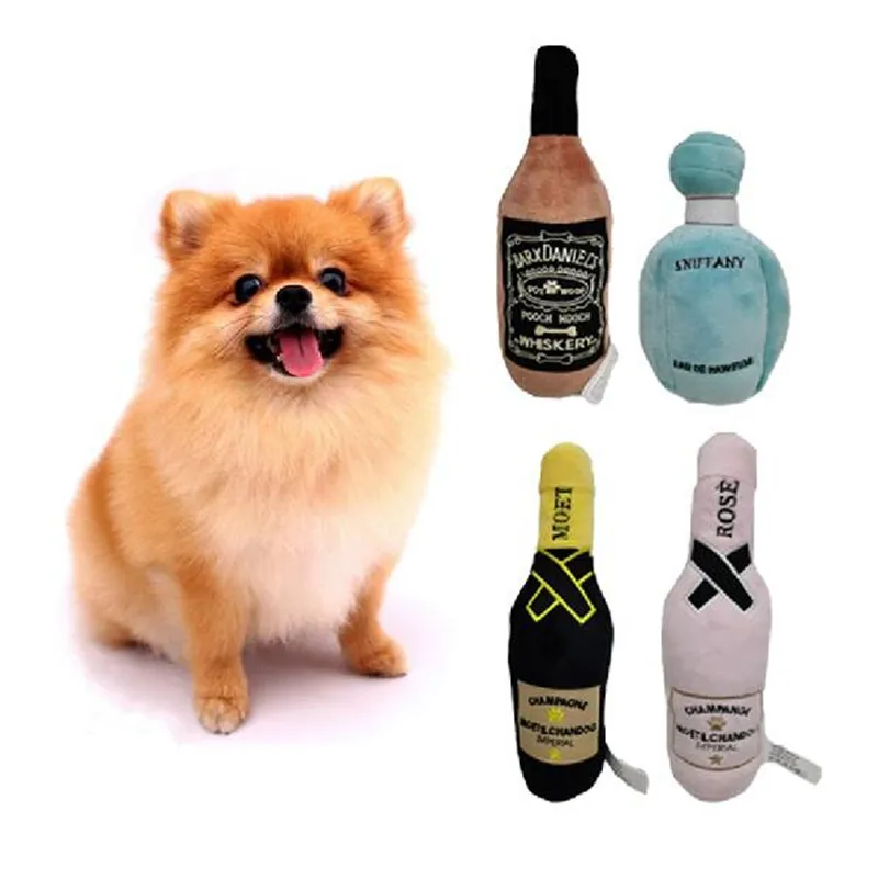 Luxury Pet Dog Toys Durable Plush Wine Bottle Squeaky Toys For Dog Gift Plush Perfume Dog Toys With Squeaky 2