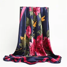 

90x90cm Silk Shawl Square Scarf For Women Print Headband Foulard Satin Hijab Hair Bands Neckerchief Female Head Wraps Bandana