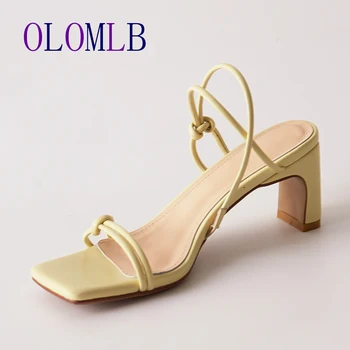 

2020 Women Fashion Ankle Strap Gladiator Sandals High Heels Open toe Square Head Cross Lace-Up Female Sandalias Shoes L229
