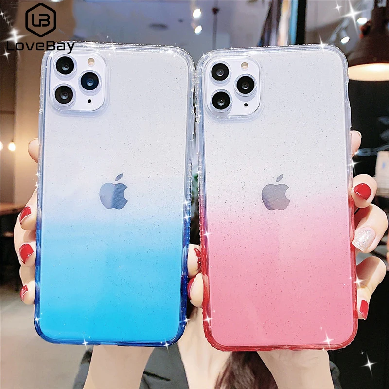 

Lovebay Clear Glitter Gradient Phone Case For iPhone 11 Pro XS Max X XR XS Soft Bling Candy Color Cover For iPhone 6 6s 7 8 Plus
