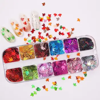 

12 pcs Holographic Maple Leaf Nail Glitter Sequins Sparkly Yellow Red Flakes Spangles Polish Manicure Nails Art Decorations