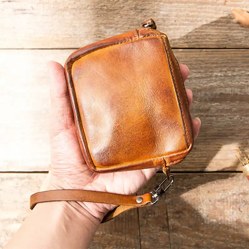 small tan leather purse