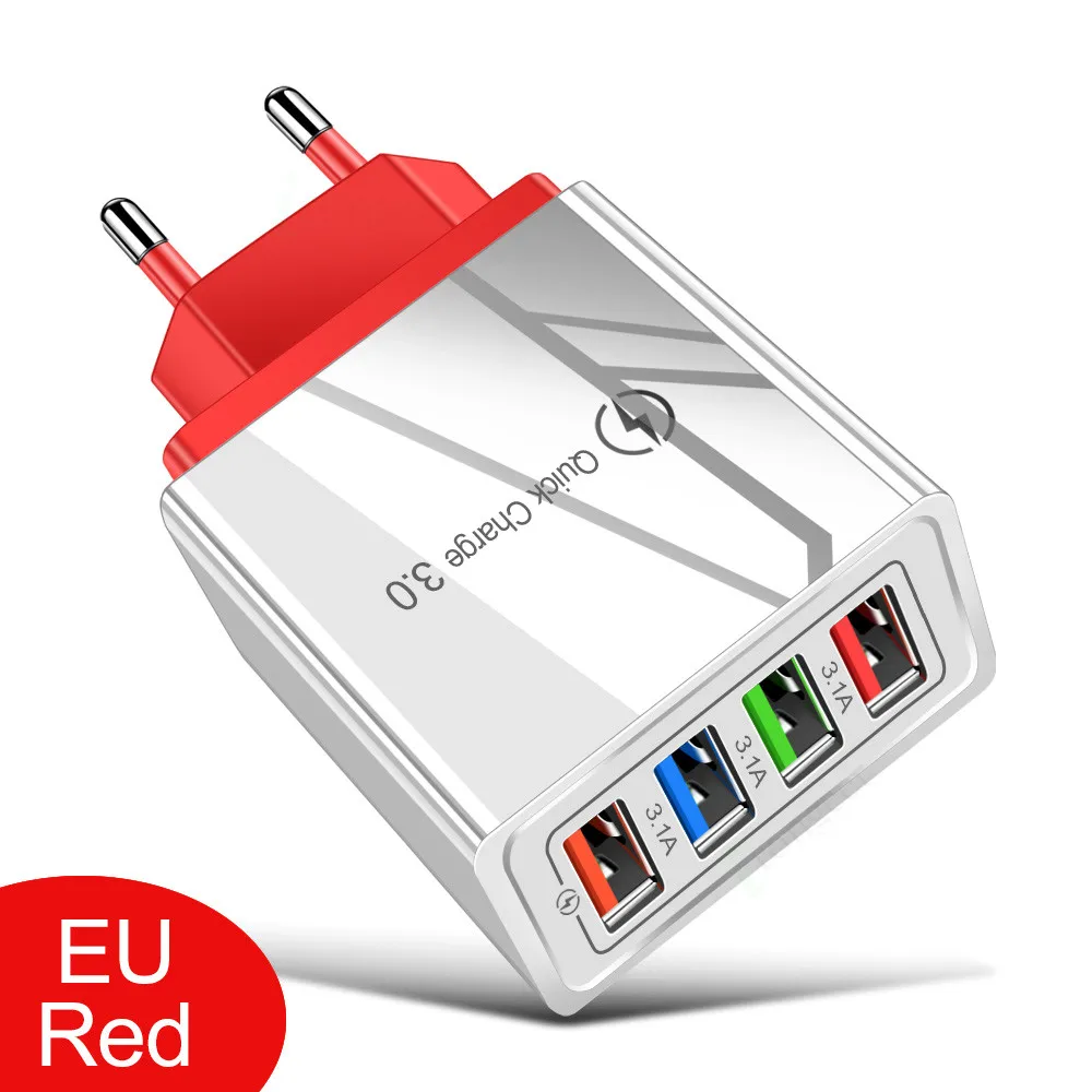 QC 3,0 Быстрая зарядка 4 USB мульти-порт 5 В/9 В/12 V смарт, для путешествий, для мобильных телефонов, зарядное устройство мобильного телефона нормами США Европейский стандарт 3A Быстрая зарядка