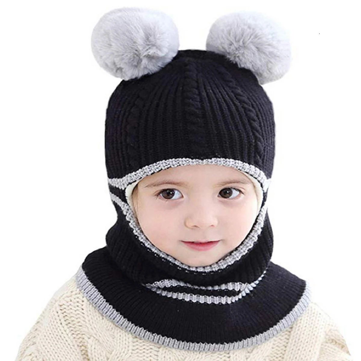 Puseky 1pcs/lot Baby Winter Hat& Scarf Baby Winter Cap Children Warm Scarf For Boys Suit Beanie Hats Scarfs For Girl Boy
